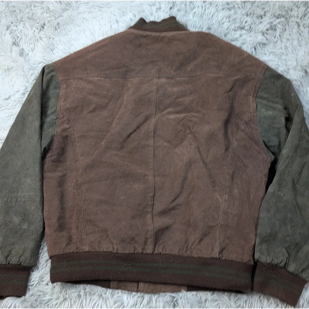 Basic Editions Jacket Mens S Brown Green Leather Suede Varsity Coat Pockets